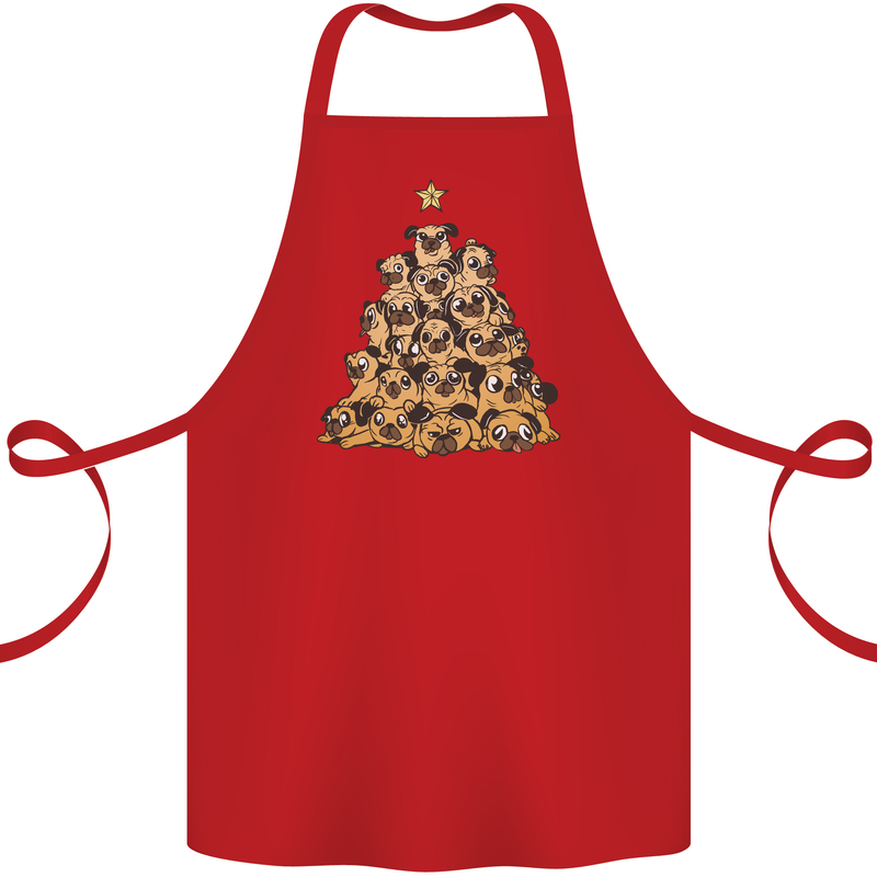 Christmas Pug Funny Dog Xmas Tree Cotton Apron 100% Organic Red