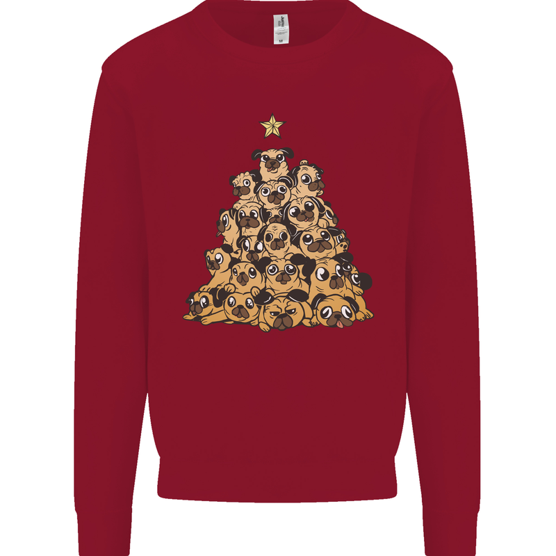 Christmas Pug Funny Dog Xmas Tree Kids Sweatshirt Jumper Red