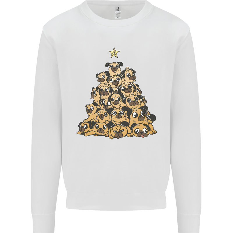 Christmas Pug Funny Dog Xmas Tree Kids Sweatshirt Jumper White