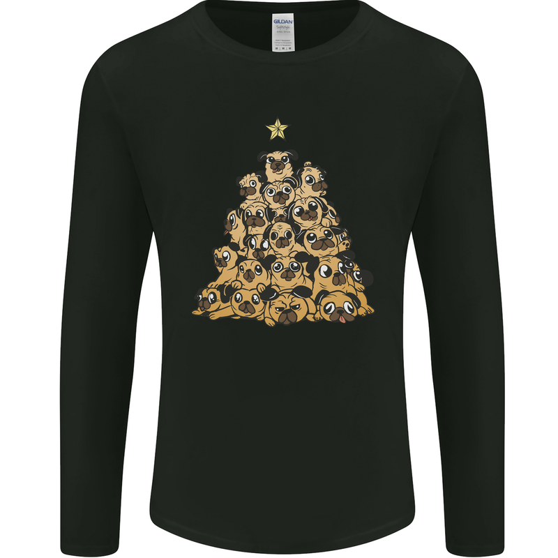 Christmas Pug Funny Dog Xmas Tree Mens Long Sleeve T-Shirt Black