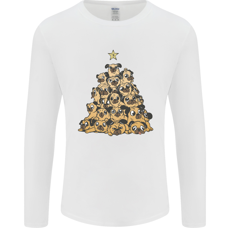 Christmas Pug Funny Dog Xmas Tree Mens Long Sleeve T-Shirt White