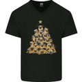 Christmas Pug Funny Dog Xmas Tree Mens V-Neck Cotton T-Shirt Black