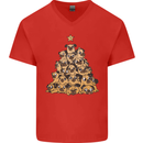Christmas Pug Funny Dog Xmas Tree Mens V-Neck Cotton T-Shirt Red