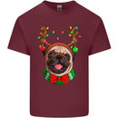 Christmas Pug Xmas Dog Mens Cotton T-Shirt Tee Top Maroon