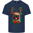 Christmas Pug Xmas Dog Mens Cotton T-Shirt Tee Top Navy Blue