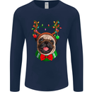 Christmas Pug Xmas Dog Mens Long Sleeve T-Shirt Navy Blue
