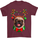 Christmas Pug Xmas Dog Mens T-Shirt 100% Cotton Maroon