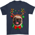 Christmas Pug Xmas Dog Mens T-Shirt 100% Cotton Navy Blue