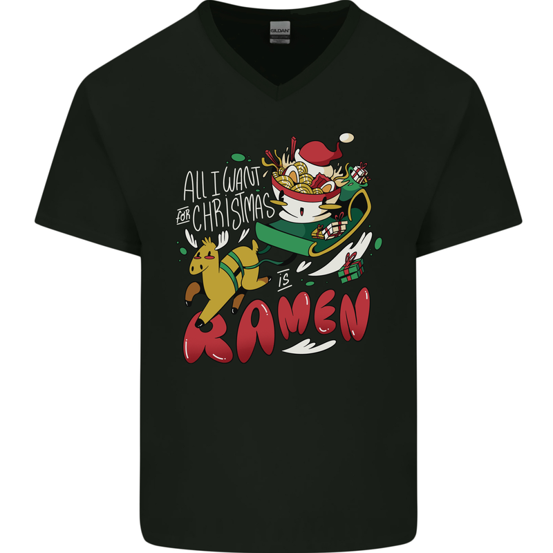 Christmas Ramen Funny Xmas Food Mens V-Neck Cotton T-Shirt Black