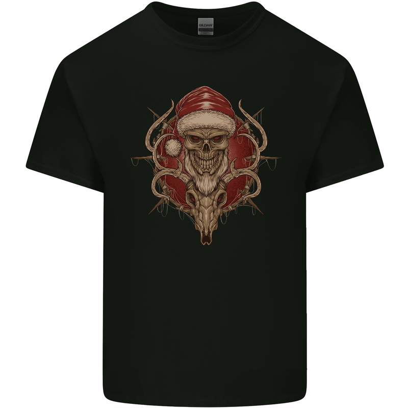 Christmas Reindeer Santa Skull Gothic Xmas Mens Cotton T-Shirt Tee Top Black