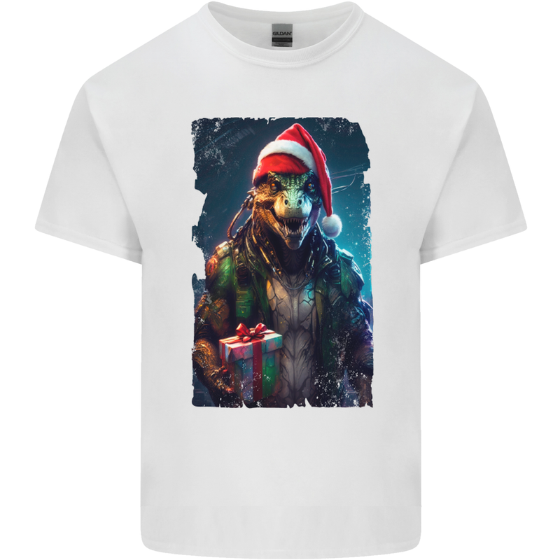 Christmas Reptile Dinosaur T-Rex Xmas Kids T-Shirt Childrens White