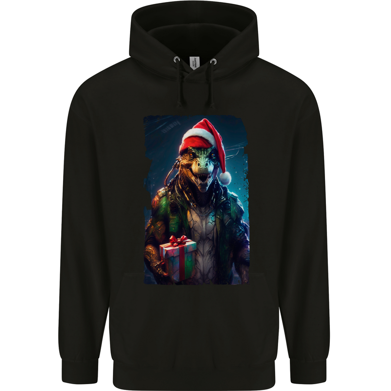 Christmas Reptile Dinosaur T-Rex Xmas Mens 80% Cotton Hoodie Black