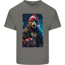 Christmas Reptile Dinosaur T-Rex Xmas Mens Cotton T-Shirt Tee Top Charcoal
