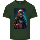 Christmas Reptile Dinosaur T-Rex Xmas Mens Cotton T-Shirt Tee Top Forest Green