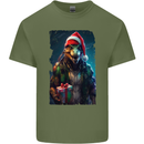 Christmas Reptile Dinosaur T-Rex Xmas Mens Cotton T-Shirt Tee Top Military Green