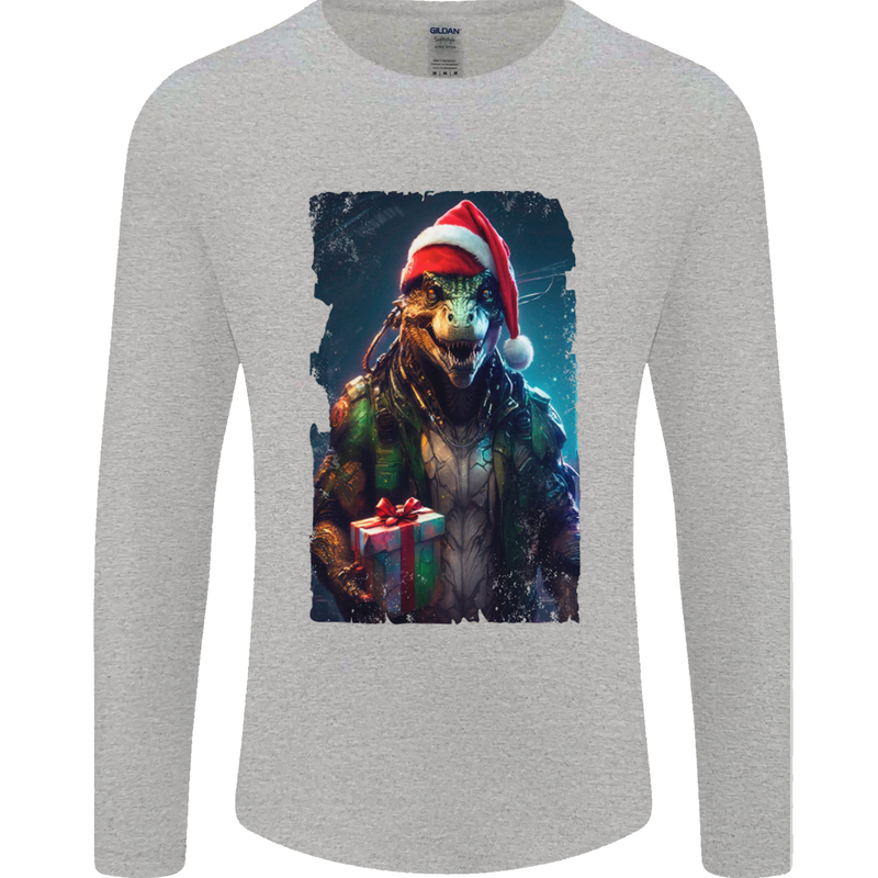 Christmas Reptile Dinosaur T-Rex Xmas Mens Long Sleeve T-Shirt Sports Grey