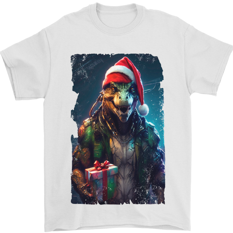 Christmas Reptile Dinosaur T-Rex Xmas Mens T-Shirt 100% Cotton White