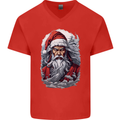 Christmas Samurai Shogun MMA Warrior Mens V-Neck Cotton T-Shirt Red