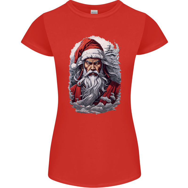 Christmas Samurai Shogun MMA Warrior Womens Petite Cut T-Shirt Red