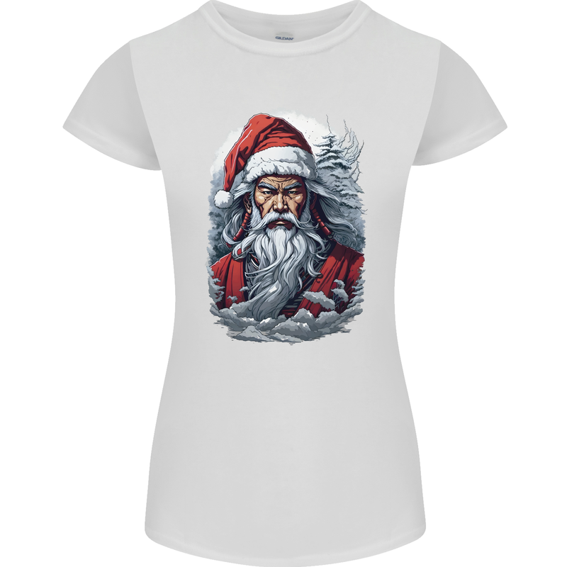 Christmas Samurai Shogun MMA Warrior Womens Petite Cut T-Shirt White