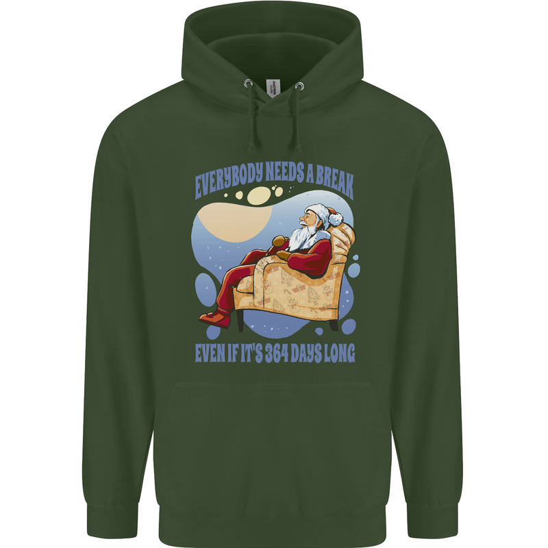 Christmas Santa Claus Needs a Break Xmas Childrens Kids Hoodie Forest Green