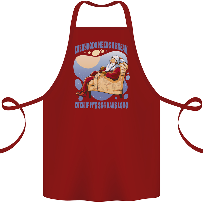 Christmas Santa Claus Needs a Break Xmas Cotton Apron 100% Organic Maroon