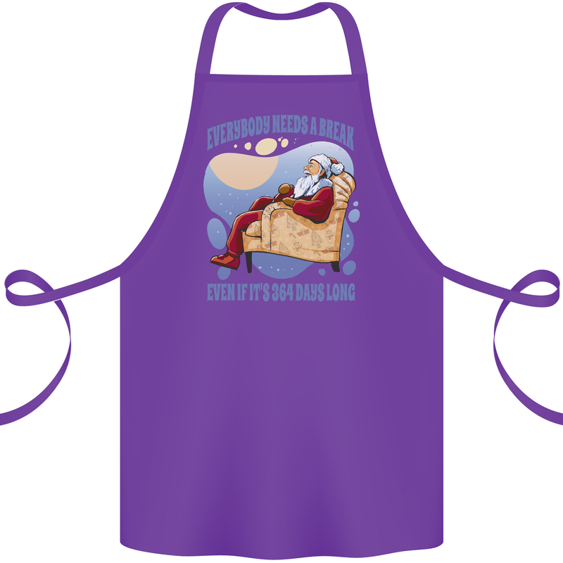 Christmas Santa Claus Needs a Break Xmas Cotton Apron 100% Organic Purple