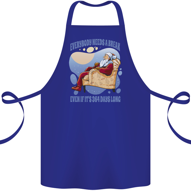Christmas Santa Claus Needs a Break Xmas Cotton Apron 100% Organic Royal Blue