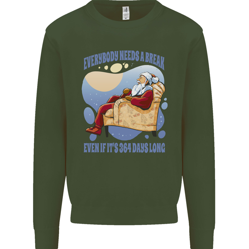 Christmas Santa Claus Needs a Break Xmas Kids Sweatshirt Jumper Forest Green