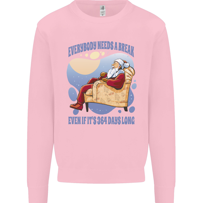 Christmas Santa Claus Needs a Break Xmas Kids Sweatshirt Jumper Light Pink