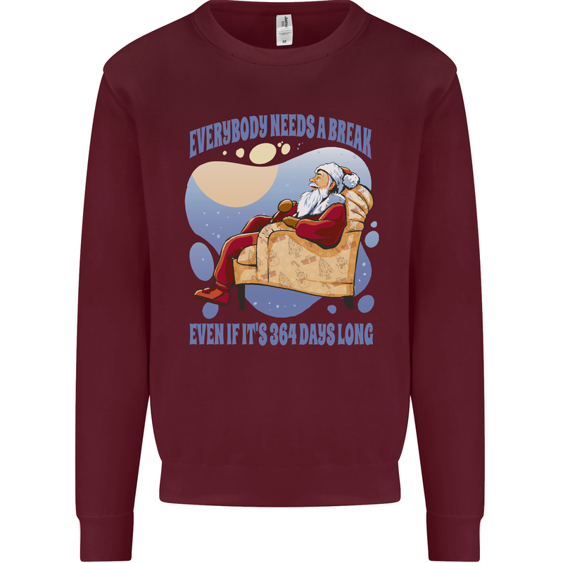 Christmas Santa Claus Needs a Break Xmas Kids Sweatshirt Jumper Maroon