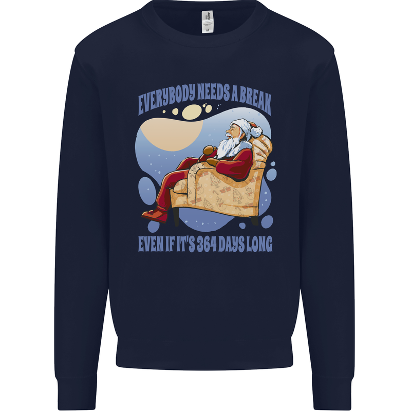 Christmas Santa Claus Needs a Break Xmas Kids Sweatshirt Jumper Navy Blue