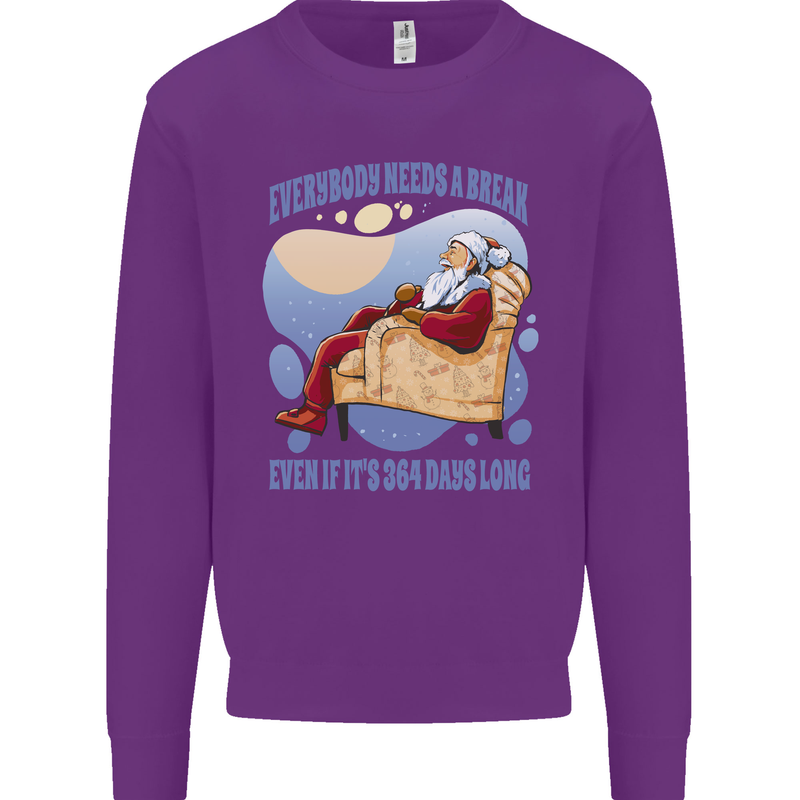 Christmas Santa Claus Needs a Break Xmas Kids Sweatshirt Jumper Purple