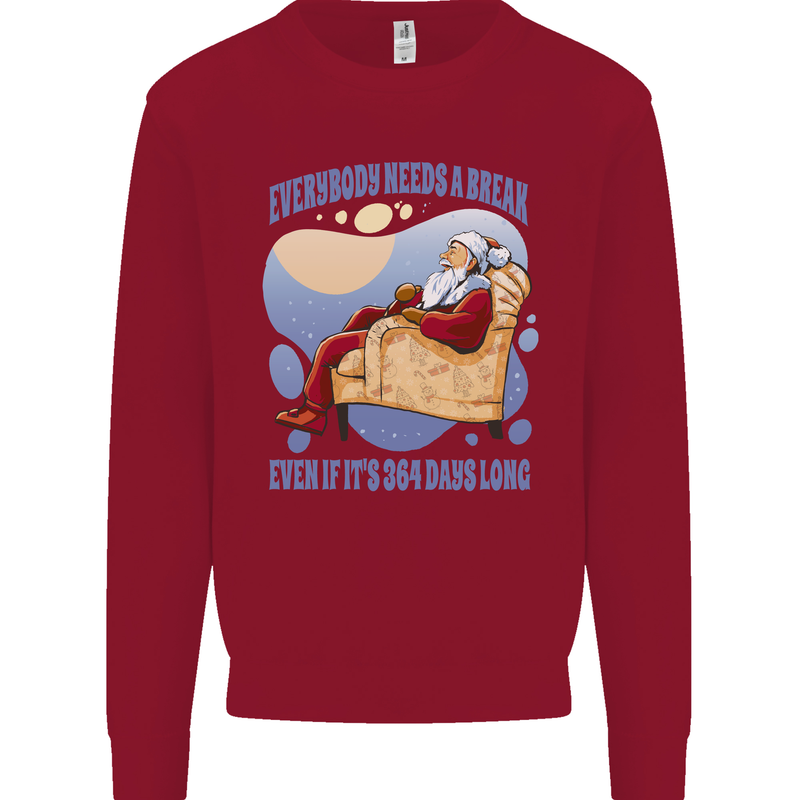 Christmas Santa Claus Needs a Break Xmas Kids Sweatshirt Jumper Red