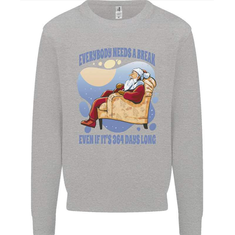 Christmas Santa Claus Needs a Break Xmas Kids Sweatshirt Jumper Sports Grey