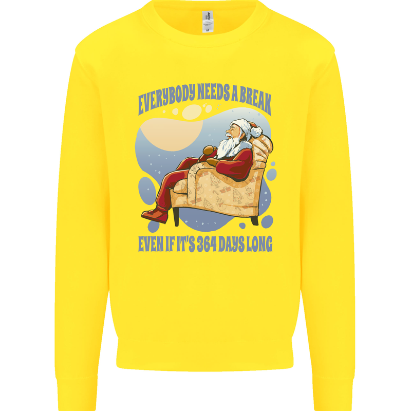 Christmas Santa Claus Needs a Break Xmas Kids Sweatshirt Jumper Yellow