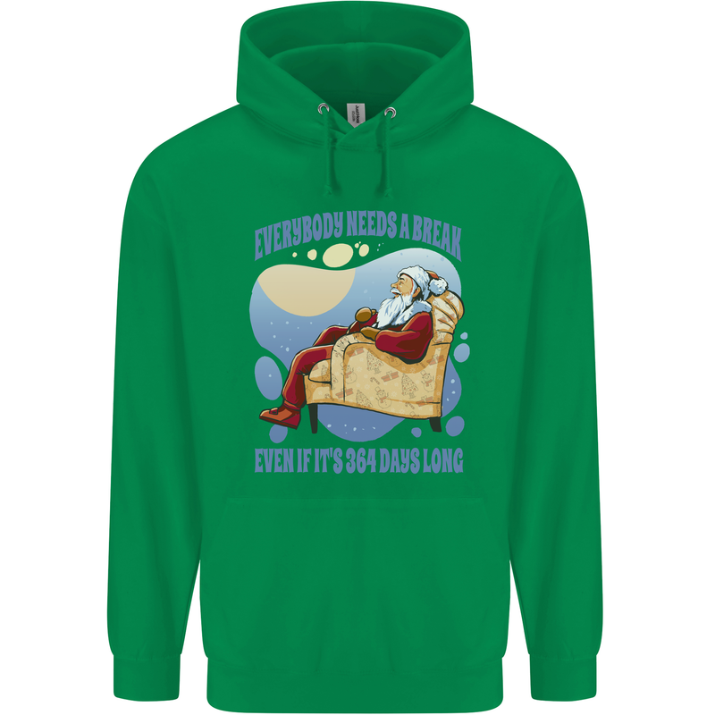 Christmas Santa Claus Needs a Break Xmas Mens 80% Cotton Hoodie Irish Green