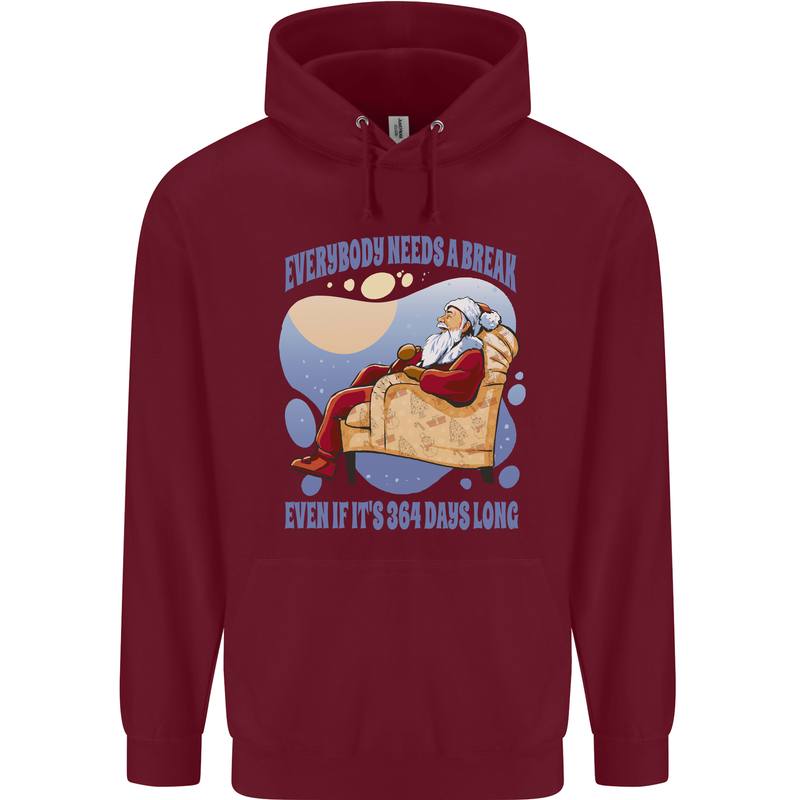 Christmas Santa Claus Needs a Break Xmas Mens 80% Cotton Hoodie Maroon