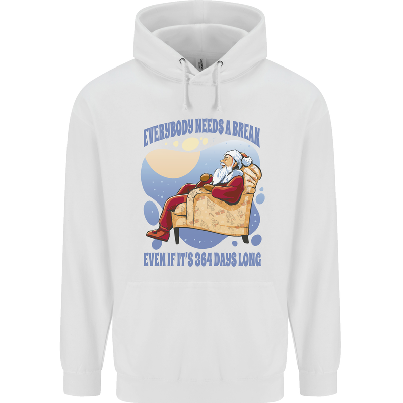 Christmas Santa Claus Needs a Break Xmas Mens 80% Cotton Hoodie White