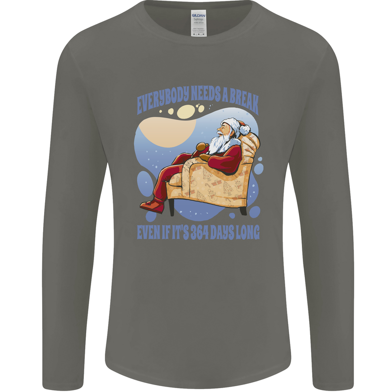 Christmas Santa Claus Needs a Break Xmas Mens Long Sleeve T-Shirt Charcoal