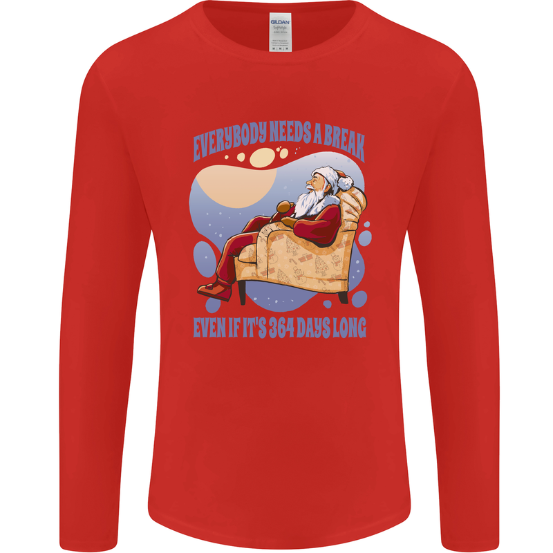 Christmas Santa Claus Needs a Break Xmas Mens Long Sleeve T-Shirt Red