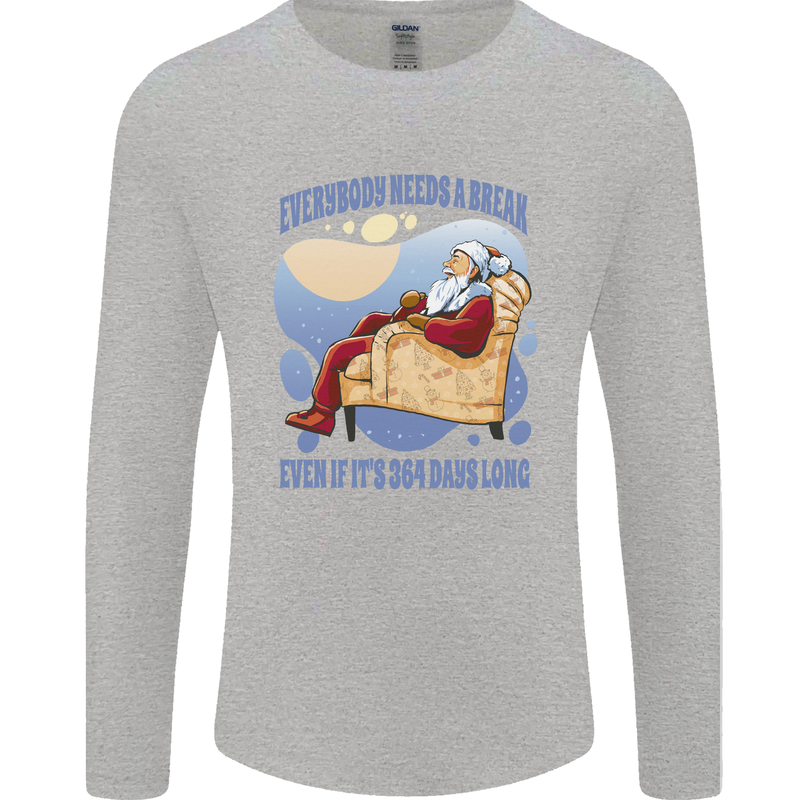 Christmas Santa Claus Needs a Break Xmas Mens Long Sleeve T-Shirt Sports Grey