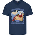 Christmas Santa Claus Needs a Break Xmas Mens V-Neck Cotton T-Shirt Navy Blue