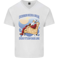 Christmas Santa Claus Needs a Break Xmas Mens V-Neck Cotton T-Shirt White