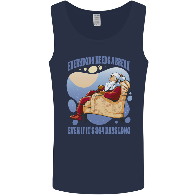 Christmas Santa Claus Needs a Break Xmas Mens Vest Tank Top Navy Blue