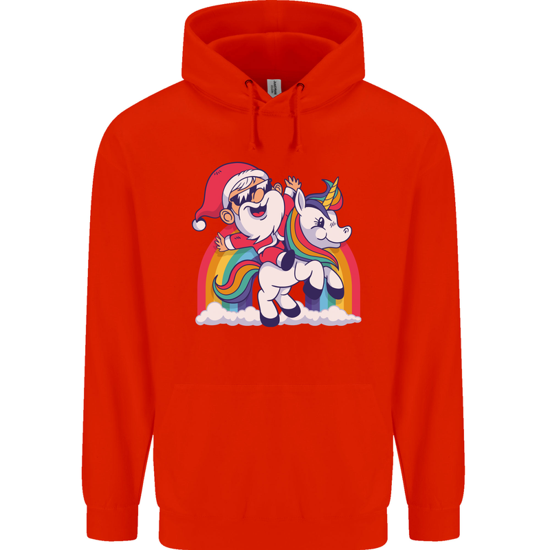 Christmas Santa Claus On a Unicorn Xmas Childrens Kids Hoodie Bright Red