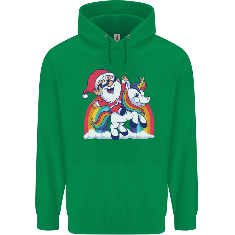 Christmas Santa Claus On a Unicorn Xmas Childrens Kids Hoodie Irish Green