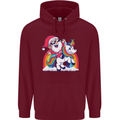 Christmas Santa Claus On a Unicorn Xmas Childrens Kids Hoodie Maroon