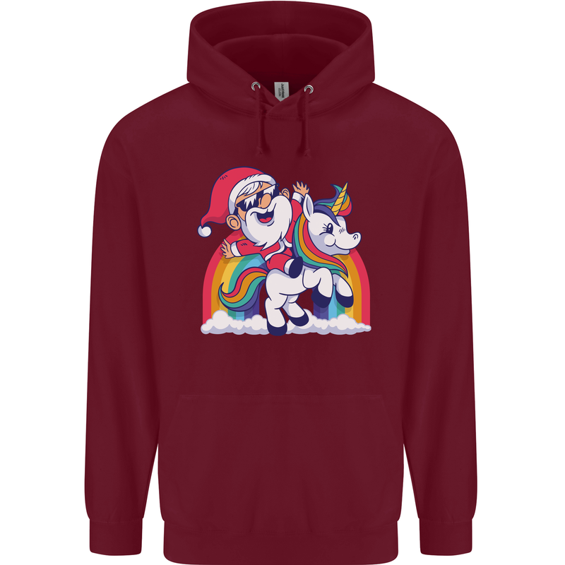 Christmas Santa Claus On a Unicorn Xmas Childrens Kids Hoodie Maroon