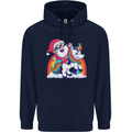 Christmas Santa Claus On a Unicorn Xmas Childrens Kids Hoodie Navy Blue